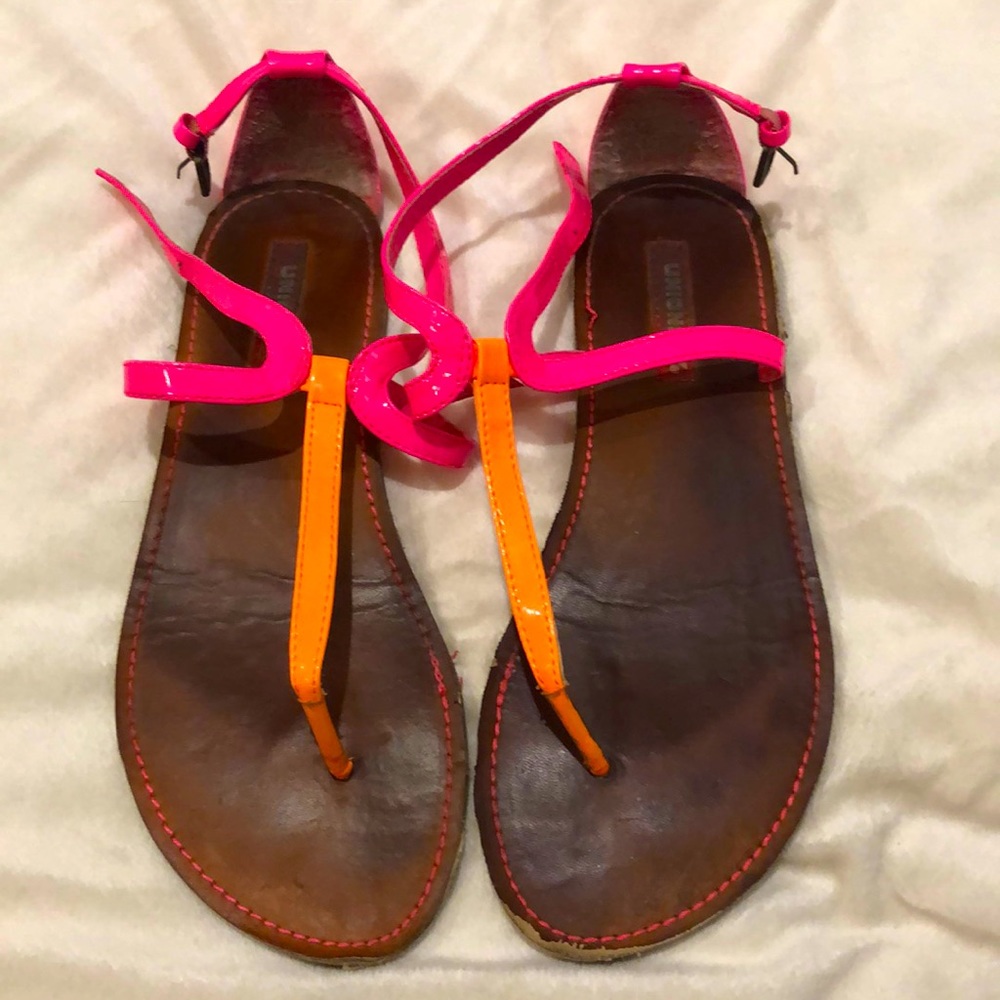 Neon pink and orange sandals